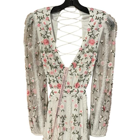 Mac Duggal NEW Size 0 70159 Ivory Multi Floral Cutout Waist Lace-Up Back Dress - Picture 6 of 11